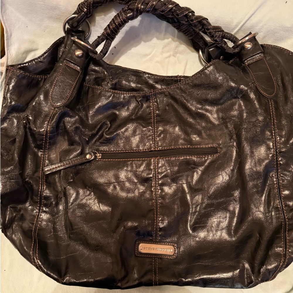 Steve Madden Brown Leather Shoulder Bag with Vintage Appeal